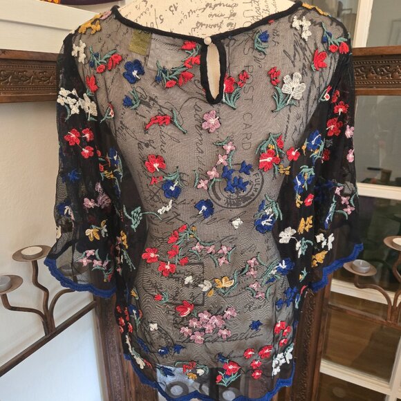 Anthropologie Maeve Meadows Sheer Floral Embroidered Top, Sz L - Picture 3 of 11